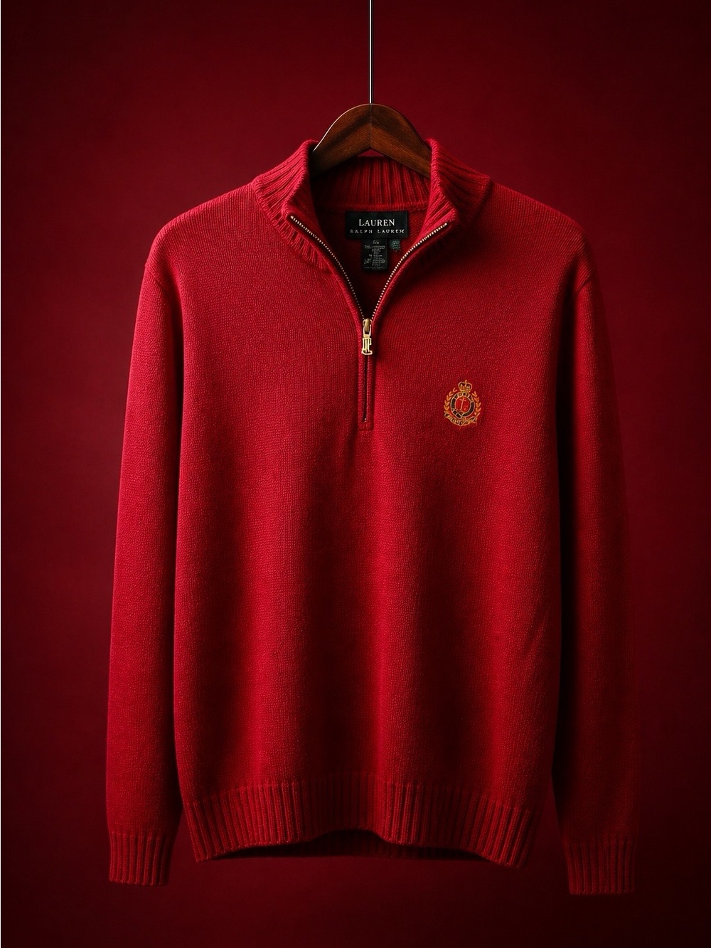 Ralph Lauren Red Zip-Front Crest Sweater for Men